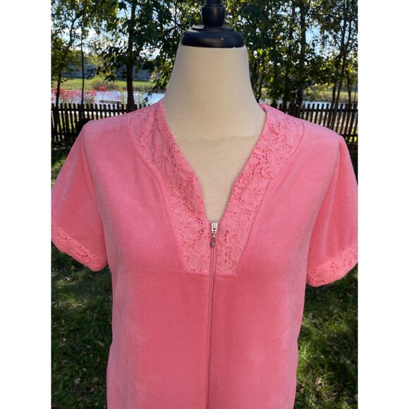 Miss Elaine Relax Pink Zip-Up Robe Size Medium Vintage - Picture 2 of 10